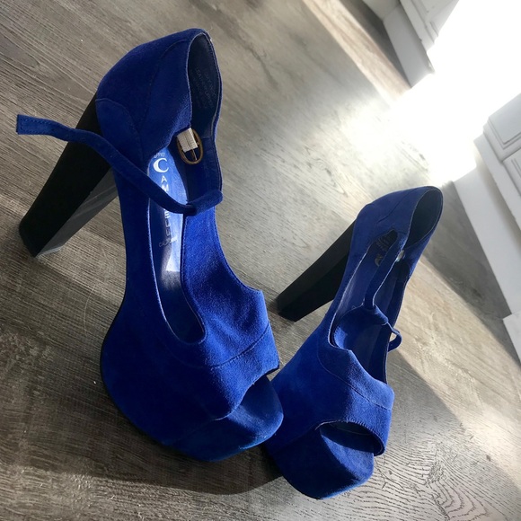 Jeffrey Campbell Blue Suede “Foxy” Platform - Picture 2 of 5